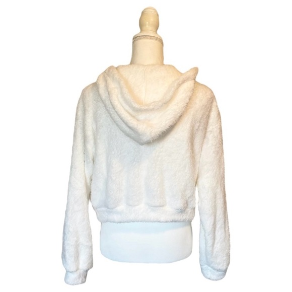 White Hooded Super Soft Cropped Teddy Zip Up Jacket Women’s Small - Picture 9 of 14